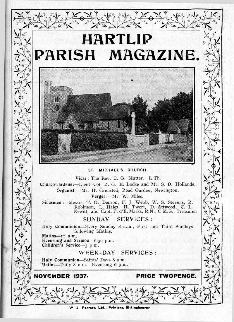 Parish Magazine page number 1 for Nov 1937