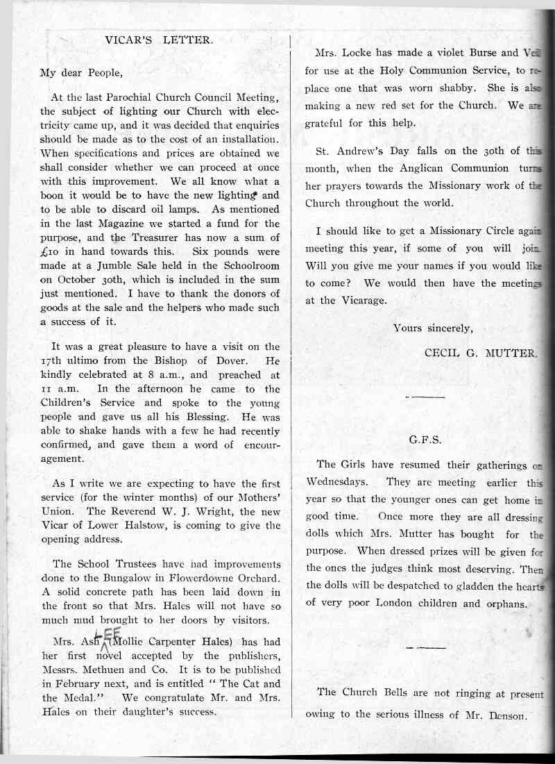 Parish Magazine page number 2 for Nov 1937