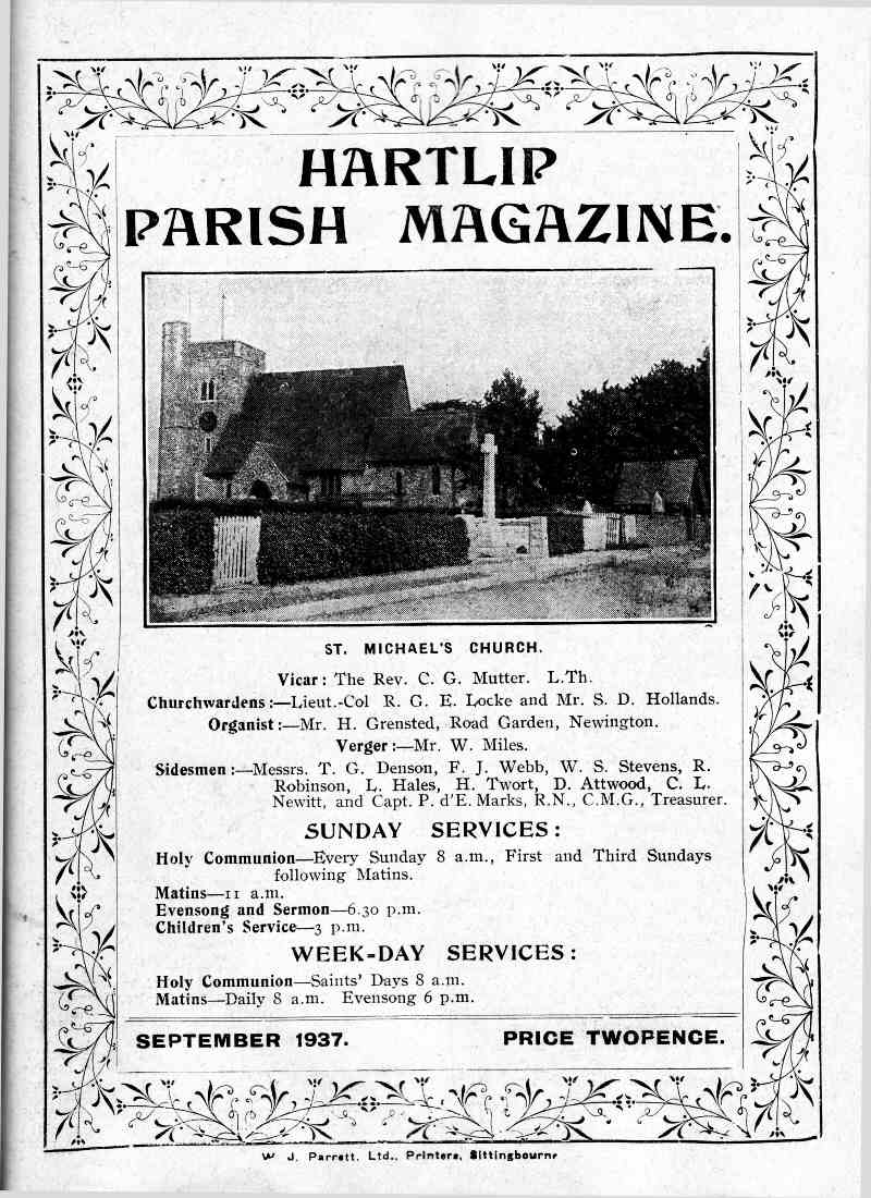 Parish Magazine page number 1 for Sep 1937