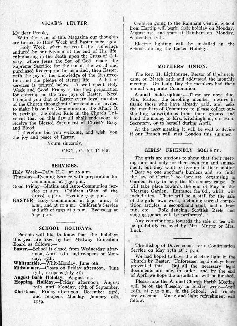 Parish Magazine page number 2 for Apr 1938