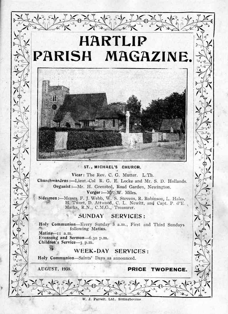 Parish Magazine page number 1 for Aug 1938