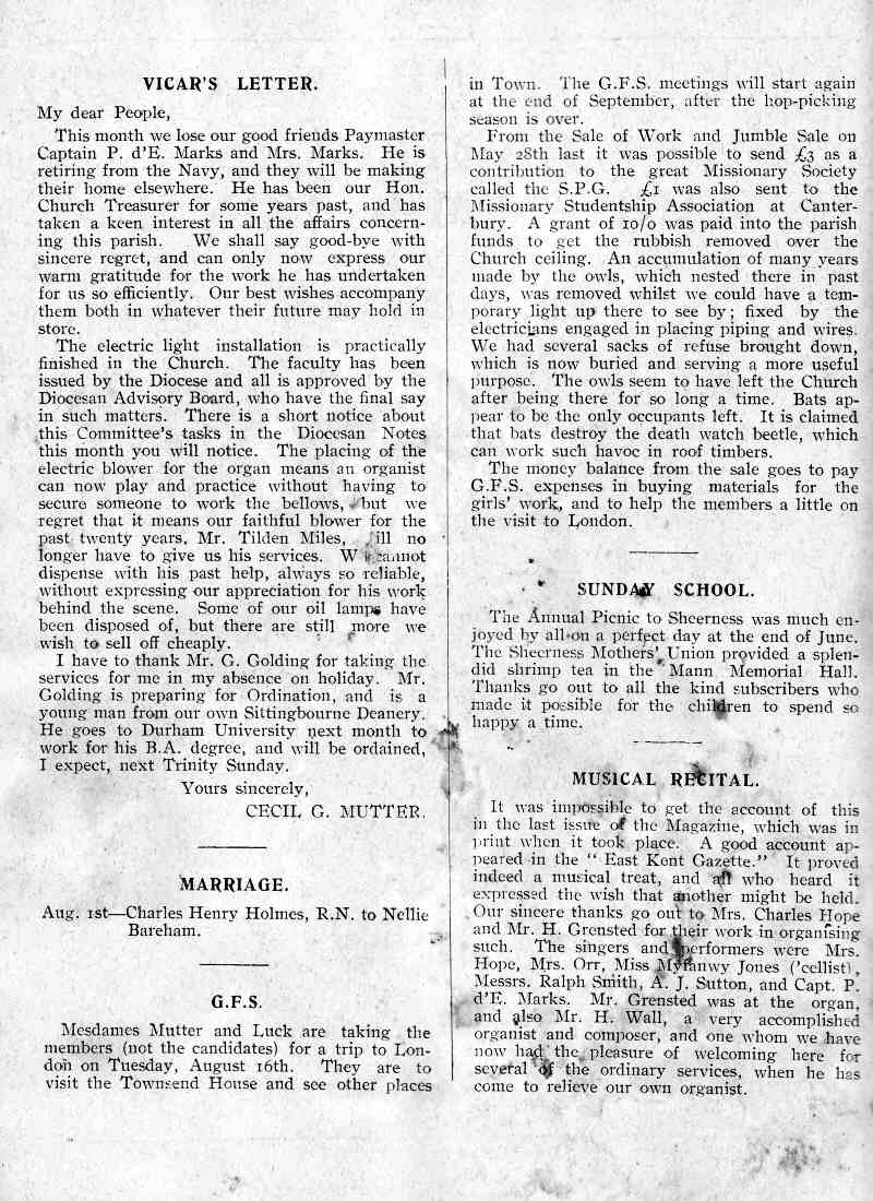 Parish Magazine page number 2 for Aug 1938