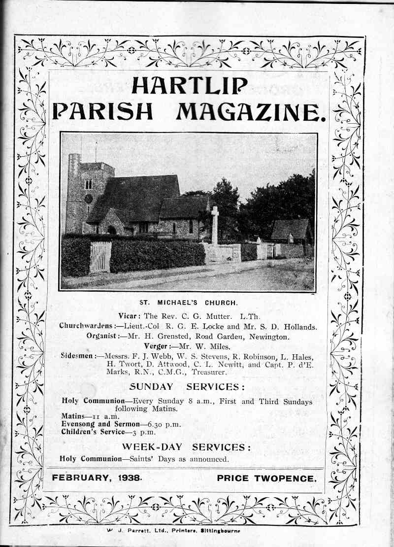 Parish Magazine page number 1 for Feb 1938