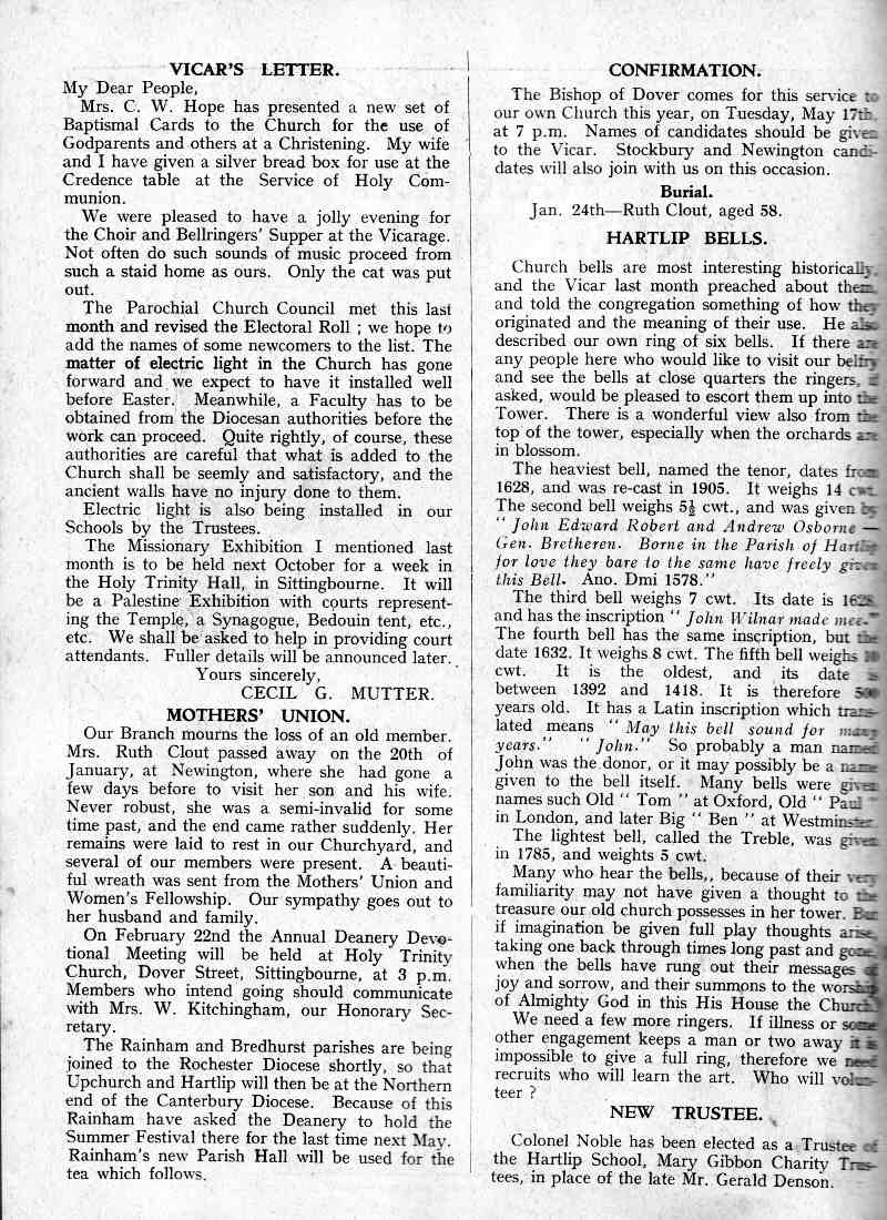 Parish Magazine page number 2 for Feb 1938