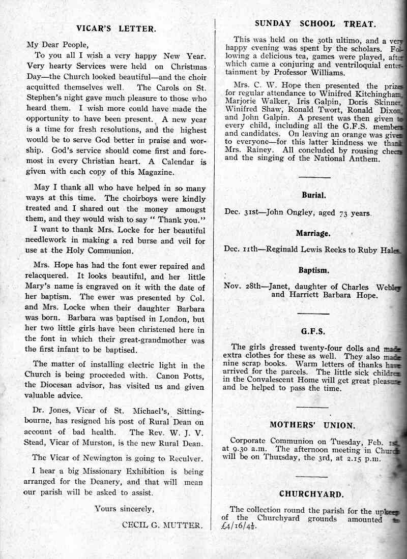 Parish Magazine page number 2 for Jan 1938