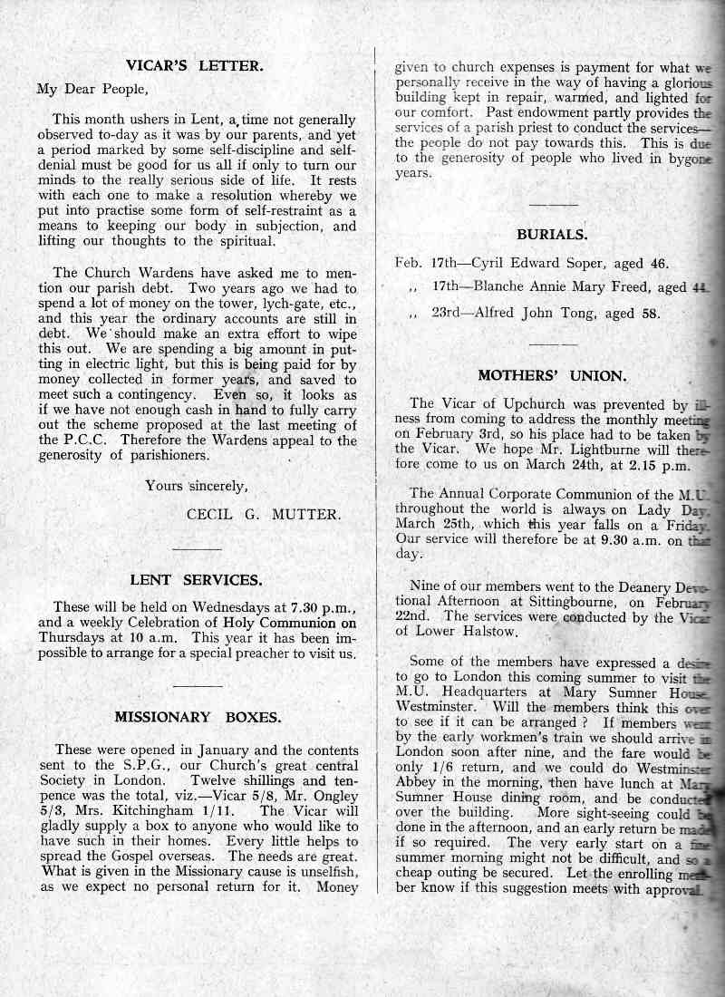 Parish Magazine page number 2 for Mar 1938