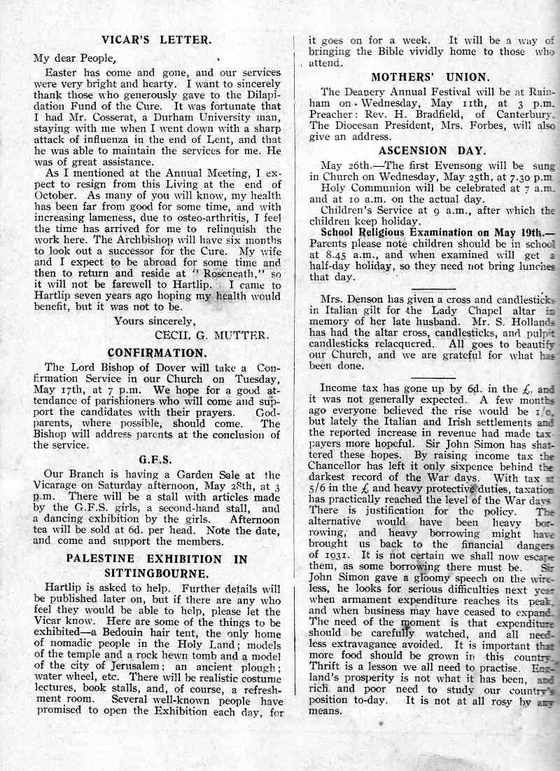 Parish Magazine page number 2 for May 1938