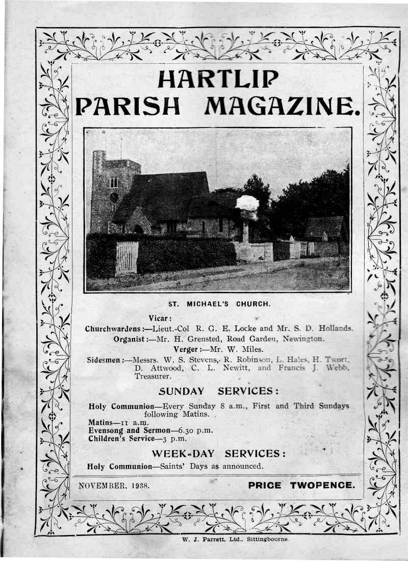 Parish Magazine page number 1 for Nov 1938