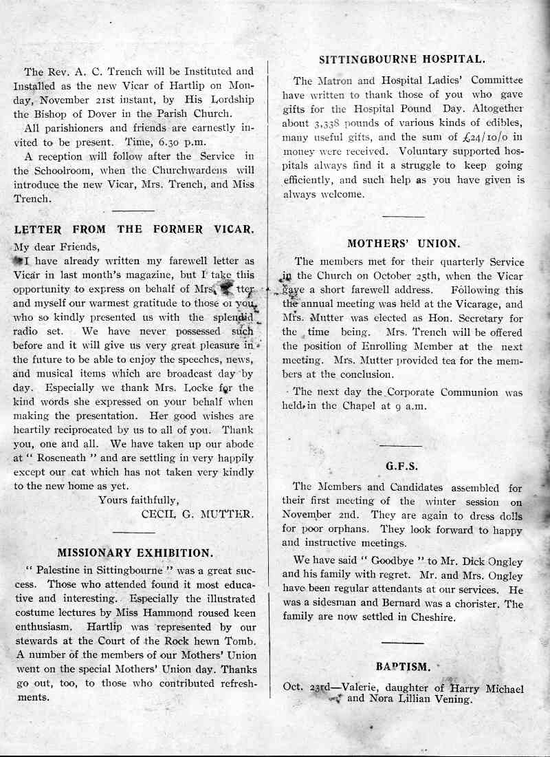 Parish Magazine page number 2 for Nov 1938