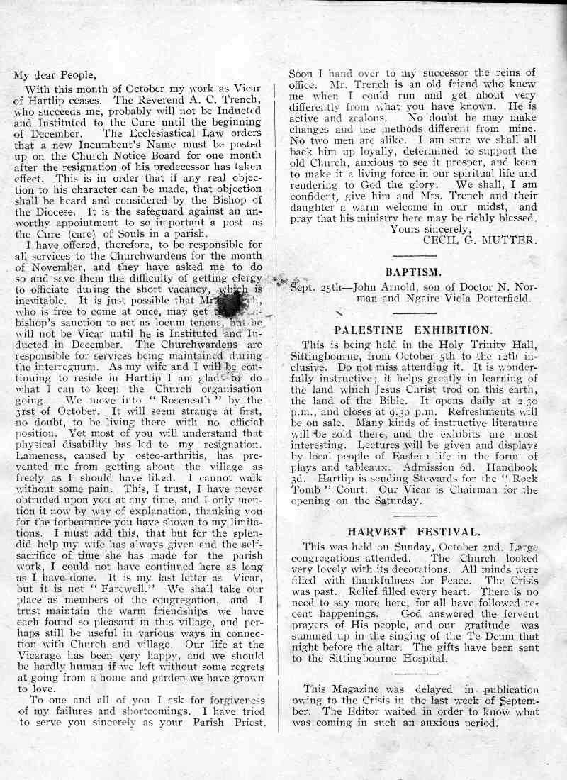 Parish Magazine page number 2 for Oct 1938