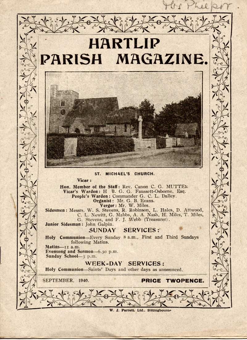 Parish Magazine page number 1 for Sep 1940