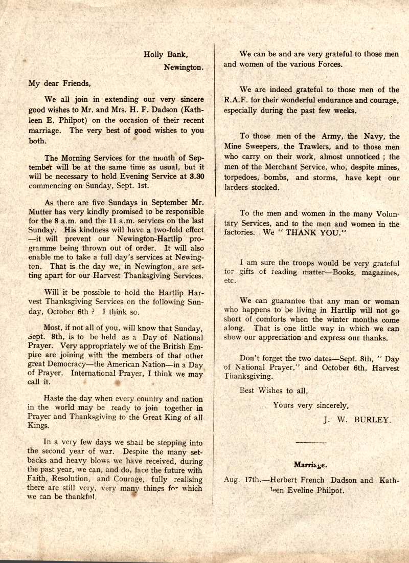 Parish Magazine page number 2 for Sep 1940