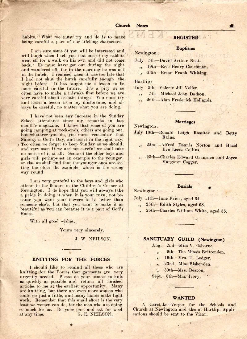 Parish Magazine page number 3 for Aug 1942