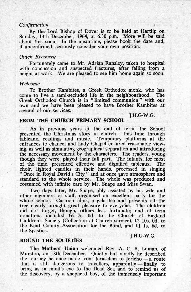 Parish Magazine page number 5 for Jan 1964