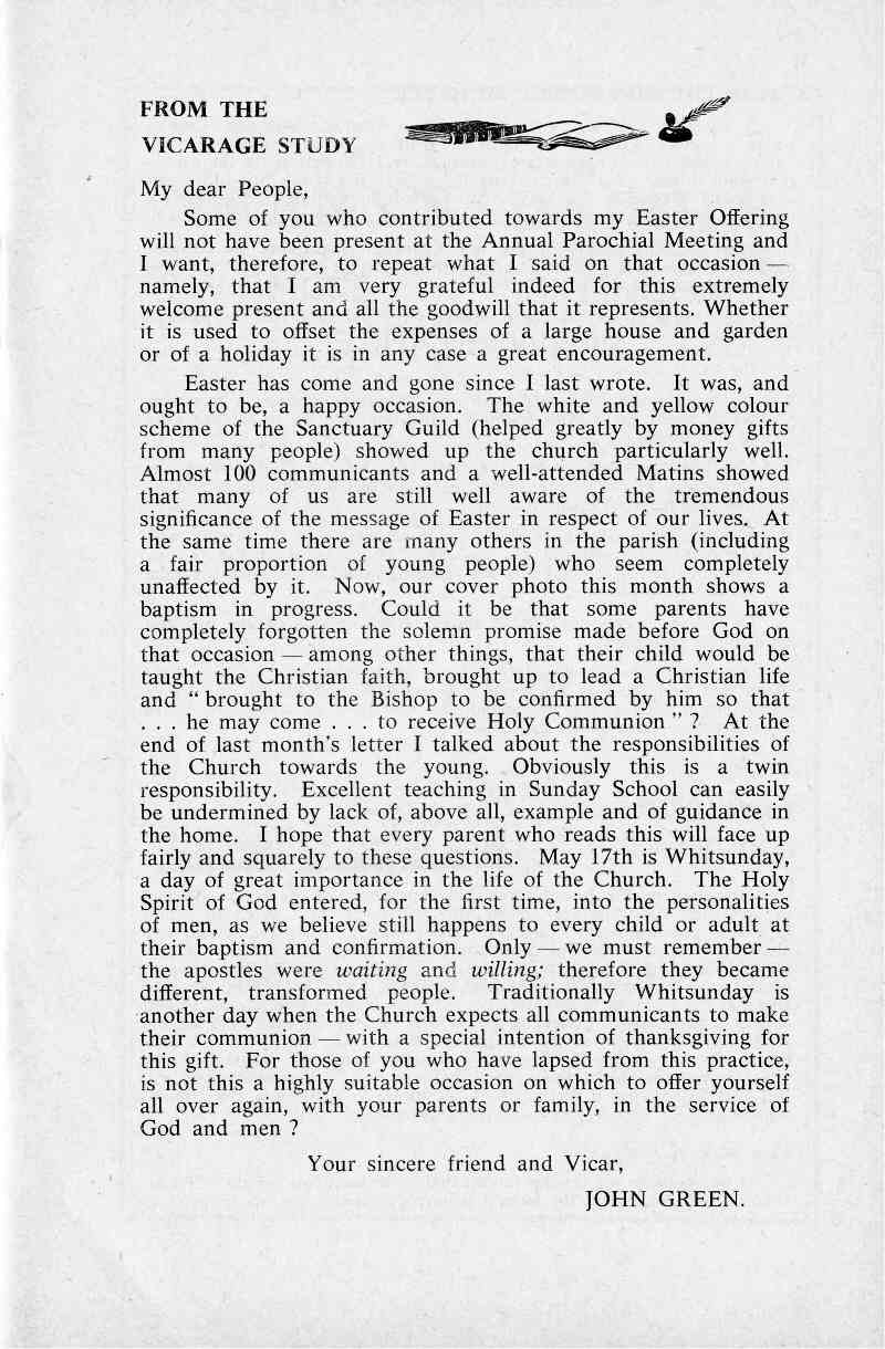 Parish Magazine page number 3 for May 1964