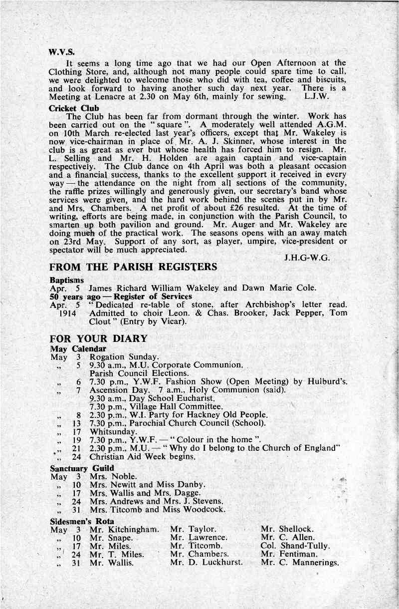 Parish Magazine page number 7 for May 1964