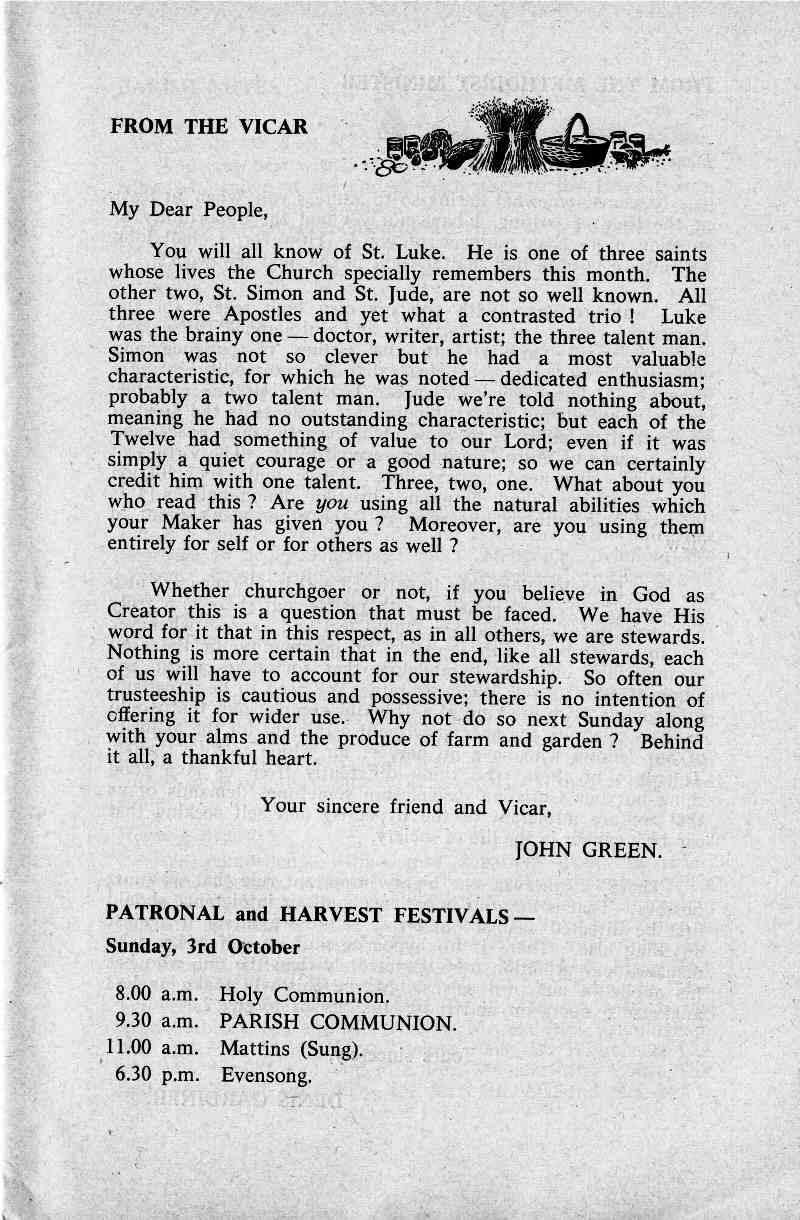 Parish Magazine page number 3 for Oct 1965