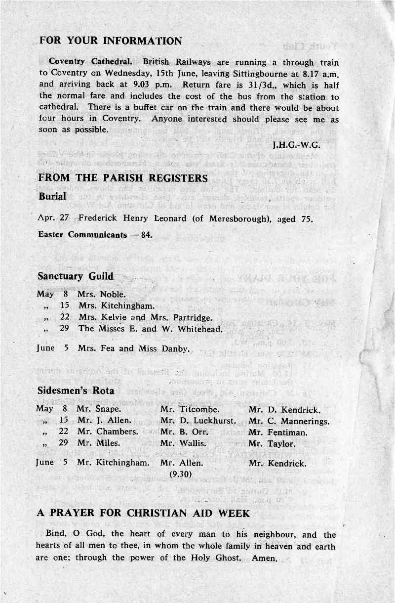 Parish Magazine page number 8 for May 1966