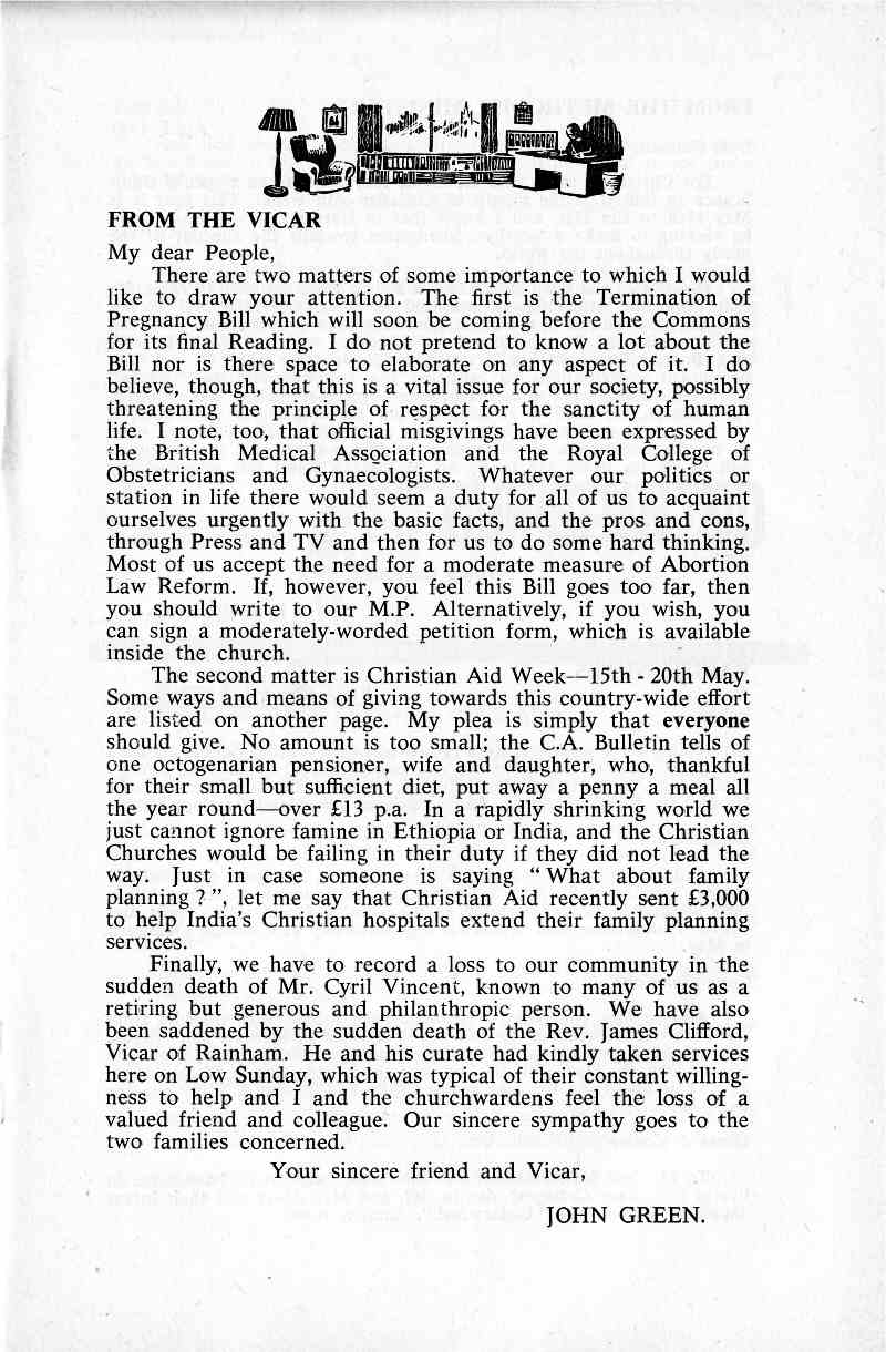 Parish Magazine page number 3 for May 1967