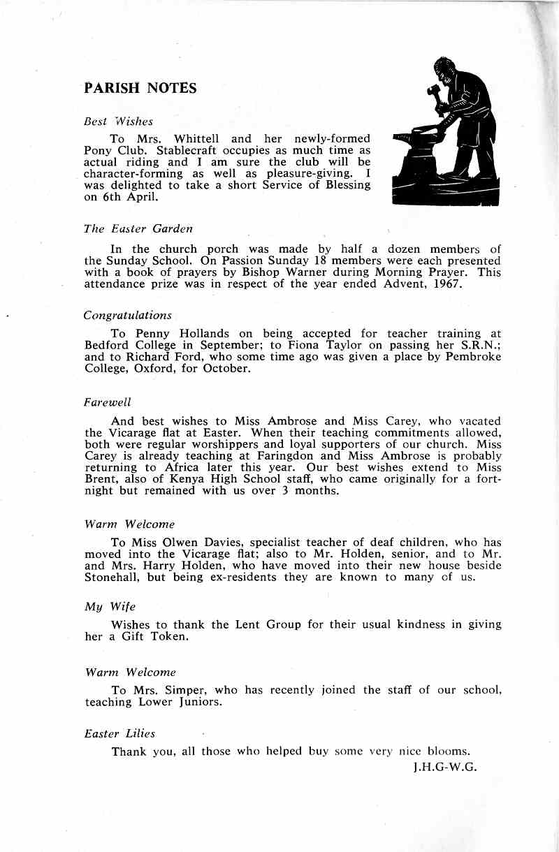 Parish Magazine page number 4 for May 1968